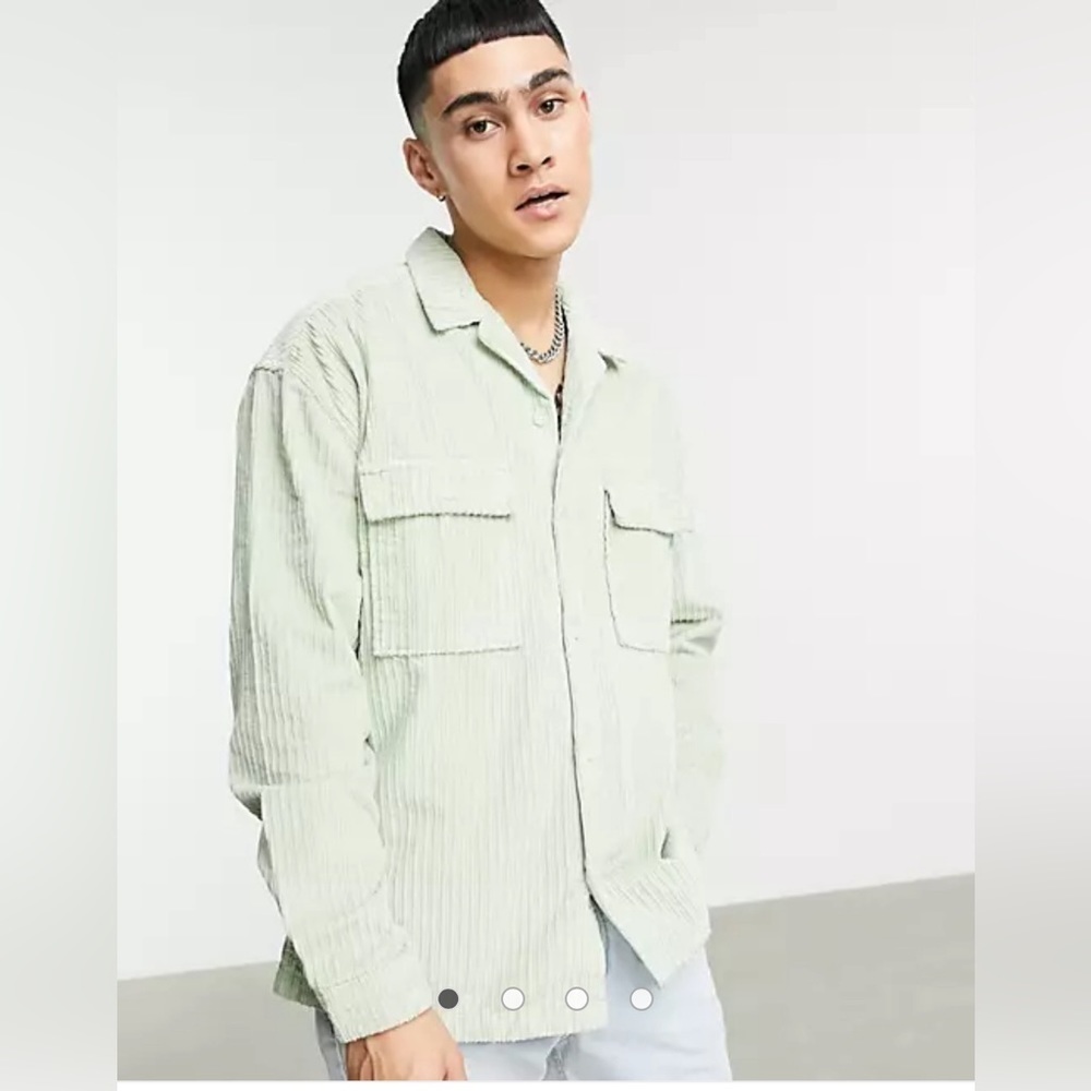 ASOS DESIGN 90s Oversized Chunky Cord Shirt in Pastel Green Size M